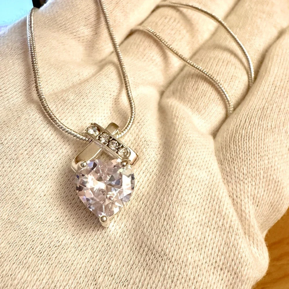 Heart-Cut Swarovski Crystal Infinity Pendant Necklace - Silver